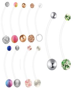 Flexible Acrylic Pregancy Belly Navel Button Ring Industrial Barbell Earring 14G Piercing lage Body Jewelry 110pcs5392681