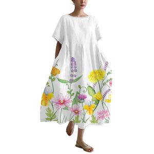 Tanques femininos Camis 2024 Vestido de verão grande feminina pequena estampa floral de manga curta de saia longa