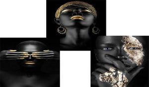Paintings 1PC African Black Gold Modern Woman Wall Art Portrait Scandinavian Canvas Print Oil Painting Poster Picture Home Office 4934818