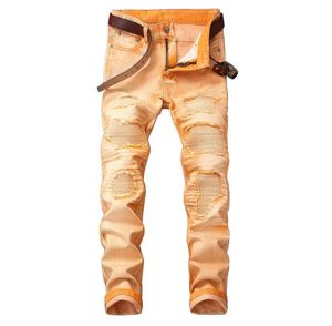Unika män veckade panelerade cyklist jeans modedesigner rak ben motocykel smal fit tvättade lyx denim byxor byxor jb6023702892