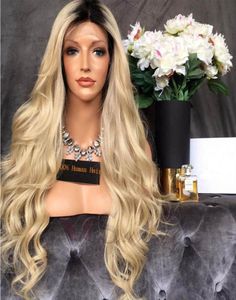 Blonde wig dark roots 1BT613 body wave texture 22 24inch fast ship middle part sew in full lace wigs blonde human hair wig4776157