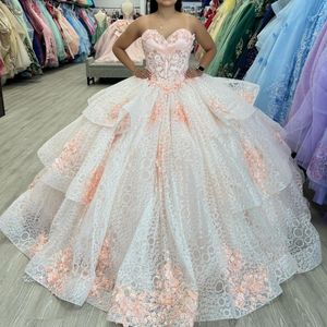 Vestidos de baile bege brilhantes vestidos quinceanera para meninas, cristais de renda de renda com garotas Lace Up Sweet 16 Vestidos de 15 Anos