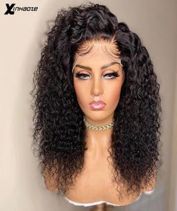 Brasiliansk 13x4 spets frontala mänskliga hår peruker med baby 250 densitet kinky curly 4x4 5x5 siden basstängning för kvinnor 2106303494495