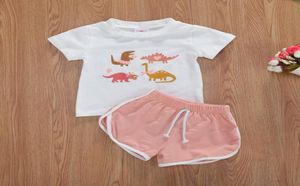 04 Iy Summer Kids Girls Meninas adoráveis ​​conjuntos de roupas de animais de manga curta camisetas shorts sólidos 2pcs3512694