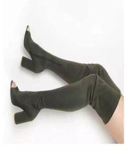 Sexy Open Toe Spandex Lycra High Heel Thigh High Boots Celebrity Fashioin Designer Slingbacks Sock Fit Long Boots Plus Size8669465