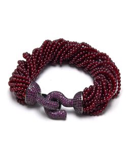 Guaiguai Jewelry 20 Strands Natural гладкие круглые гранаты браслет Bunmetal Color Purple Cz Pave Clasp 85039039 9051580