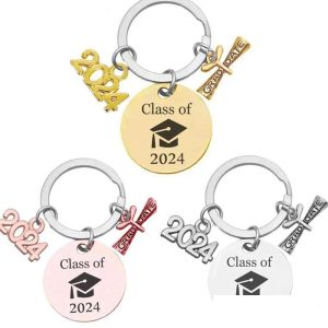 Party Favor 2024 Graduation KeyChain Round Rostfritt stål Pendant Student Present Keyring Designer Key Chain 30mm Drop Delivery Home HJ6.1