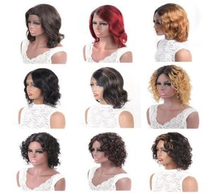 IShow Short Wigs Lace Part 1B30 27 2 4 Brasiliansk jungfrulig mänsklig hår peruk Brun färgad bob kropp våg53459808484457