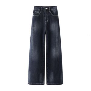 2024 Spring Neue Retro -Jeans hohe Taille gerade Bein breiter schlanker Schlankerbodenschlepphosen Mode D391X074N40
