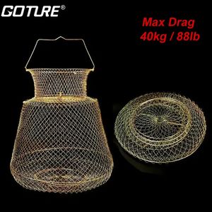 Goture Portable Metal Wire Fishing Net Fish Crabs Squid Räka Mesh Cage Cast Net Fishing Trap Network Ficable Fishing Net 240531