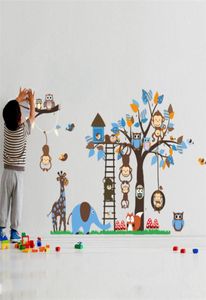 Large Tree Animal Wall Stickers for Kids Room Decoration Monkey Owl Fox Bear Zoo Stickers Cartoon DIY Children Baby Home Decal Mur7146675