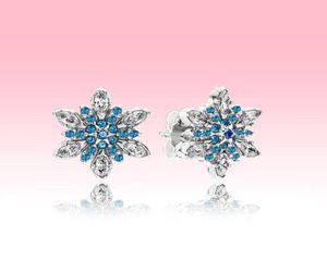 Blue CZ diamond snowflake Stud Earrings luxury designer Women Jewelry for P 925 Silver Earring with Original box set3553354