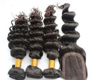 Brasiliansk jungfru hår djup vågstil 3buntar med 44 spetsstängning grad 6A5837466