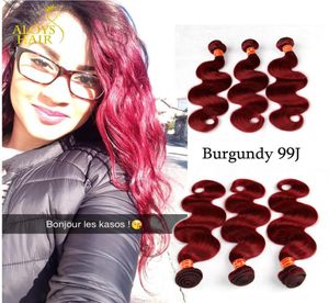 Bourgogne brasilianska jungfru hår väver buntar kroppsvåg jungfru peruansk malaysiska indiska remy mänskliga hårförlängningar vin röd 99J t8601457