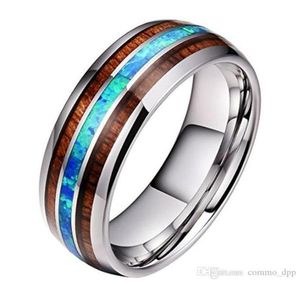 8MM Wide Wood and Blue Opal stainless steel Rings For Men Women Never Fade Wooden Titanium steel finger Ring Fashion Jewelry Gift2872748