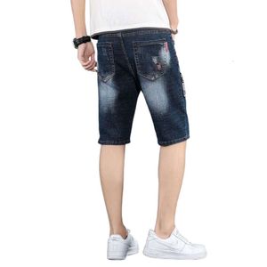 Shanli Dadi Elastic Perforated Denim Shorts Men's Capris Summer Stan Straight Leg Trendルーズカプリ