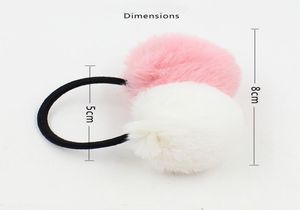 10pcs Lady Girl Faux Fur Fluffy Pom Pom İki Top Birlikte Scrunchies Pompon Elastik At kuyruğu Tutucu Saç Bağlama Aksesuarları GR1117856641