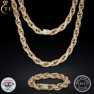 Novo Design Bling Rapper Jóias Hip Hop Men 10mm 925 Sterling Silver VVS Baguete Moissanite Diamond Iced Out Twist Chain Chain