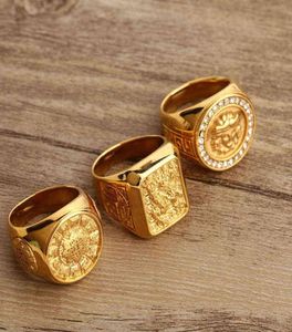 Chunky Mens Eagle Ring Bague Gold Tone Stainless Steel Square Rays Signet Heavy Animal Band Gothic Rings Anel Masculino69160726651164
