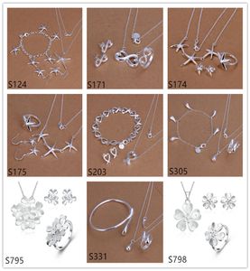 Women039S Sterling Silver Jewelry Sets 6セット多くのミックススタイルEMS58Fashion 925 Silver Necklace Braceter Earring Ring Jewelrr9082328