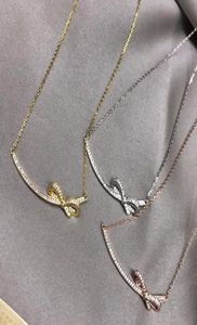 Luxury designer fashion simple diamond bow necklace gold silver rose gold three colors are available4017649