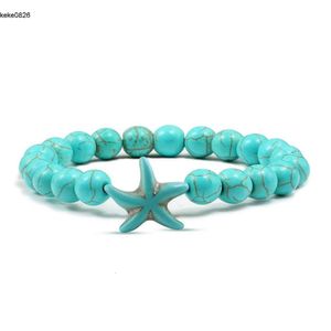 Drop Natural Stone Turkos pärlor Armband Star Starfish Charm Armband Bangle For Women Handmade DIY Armband