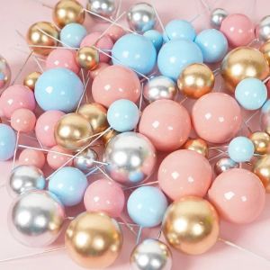 20pcs Metal Ball Cake Topper Creative DIY Cake Decor For Wedding Birthday Party Decorations Gold Silver Blue Pink Cupcake Topper