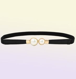 Cintos Mulheres Double Pearl Belt Belt Feminino preto vermelho PU de couro PU Salia de cintura elástica fina feminina Designer de cintura ND2354966050