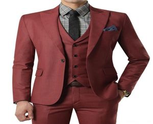 Wine red Suit Custom Made Wedding Suits With Pants Mens Tuxedos Grooms Shawl Black Lapel One Button jacketPantsvesttie1295966