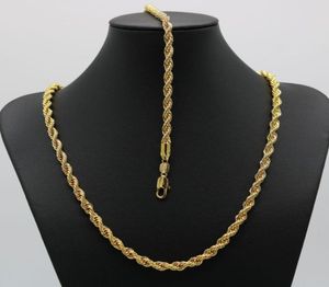 Solid Jewelry Set Rope Chain 24K Gold Filled Necklace Bracelet Chain Men Women 6mm Wide ed Choker5394043