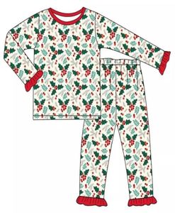 Roupas para bebês Conjunto de impressão de holly europeu de Natal e calças combinadas ternos de inverno outono infantil