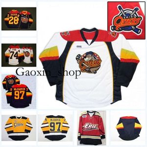 G CEOA3740 Męskie Erie wydry 74 Dane Fox 97 Connor McDavid 28 Connor Brown 100% haft cusotm dowolna nazwa dowolna liczba koszul hokeja na granatowe żółte