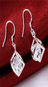 Cube white stone sterling silver plated earrings size 30CM11CM DMSE583 gift 925 silver Plate earring Dangle Chandelier7173084