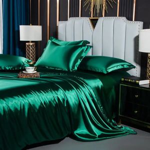 WOSTAR Solid colour satin rayon duvet cover bed sheet pillowcase summer couple luxury double bed bedding set 4-piece king size 240527