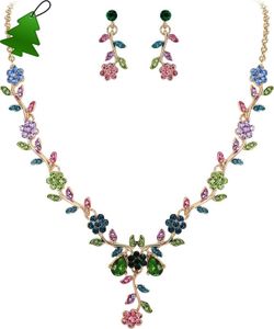 Brilove Womens Hochzeit Schmuck Blatt Cluster Blume Kristall Dangle Ohrringe Anhänger Halskette Set für Braut