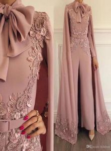 Naken rosa muslimsk jumpsuit med långa wrap aftonklänningar pärlor hög hals långa ärmar eleganta promfestklänningar zuhair murad celeb9036217