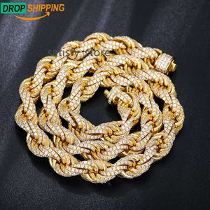 Dropshipping Pass Diamond Tester Iced Out Moissanite Rope Chain Lab Gemstone Twist Necklace 925 Sterling Silver for Men Hiphop