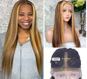 Highlight Wigs Lace Front Human Hair Ombre Straight 28 30 Inch Wig Brazilian 13x1 Hd Full Frontal Honey Blonde Lace Front Wigs6820002
