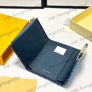 Washed Blue Denim Old Flower Three Fold Square Wallet M82959 Cash Coin Card Holder Purse 12x9.5x1.5cm for Girls Women Ladies