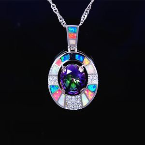 Whole Retail Fashion Jewelry Fine Multi Fire Opal Stone Sterling Sliver Pendants and Necklace For Women PJ170827118341188