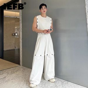 IEFB High Street Mens Two Piece Rivet Decorate Vests Trendy Detachable Wide Leg Set Sleeveless Tank Top Casual Shorts 9C610 240529