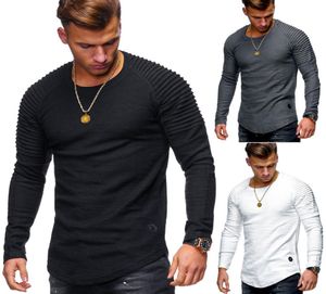 mens designer t shirts 2019 Mens Designer Round Neck Solid Color Long Sleeve TShirt Striped Pleated Raglan Sleeve Mens Fashion St1973257