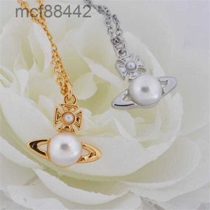 Kvinnors smycken halsband runda diamant hög dowager vivienesbalbina halv ansikte pärla liten saturn halsband tröja kedja