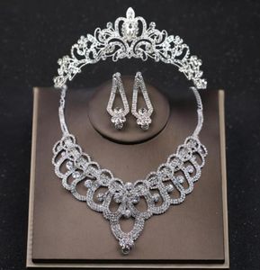 Lyx silver bröllop hår smycken kristall brud prinsessa kronor och tiaras halsband örhänge sätter kvinnor hårtillbehör13888205296679
