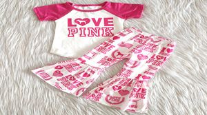 Moda Kids Boutique Roupes Camisa de manga curta e calças de sino para meninas letras de alta qualidade e roupas de design de padrões 27400979