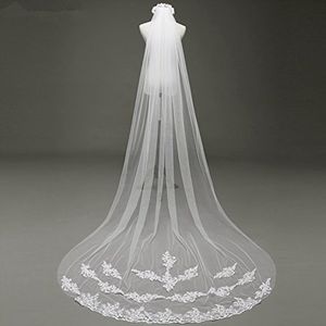 Bride Veils White Applique Tulle 3 meters long wedding bridal accessories lace veil