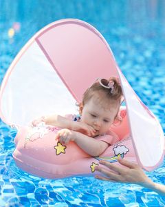 Baby Swimming Float Uppblåsbar droppe med Canopy Spädbarn Floating Ring Chest Floater Trainer 240524