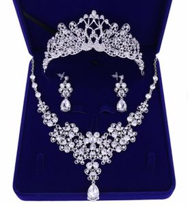 Bröllopsbrudsmycken Tiaranecklaceearrings Set Korean Tiara Wedding Diamond Necklace Set Wedding Accessories Whole1245064