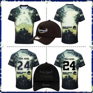 남자 티셔츠 2024 North Queensland Cowboys Mens Defense Defense Rugby Jersey 2023/24 Cowboys 원주민 남성 Anzac Training Jersey Size s-5xl T240531