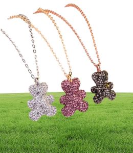 Black Teddy Bear Necklace Pink Black and white tricolor bear full of drilling clavicle chain4291691